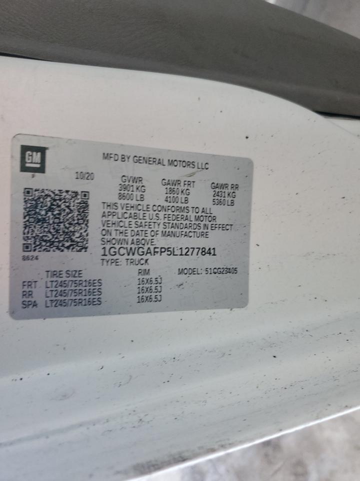 2020 Chevrolet Express G2500 VIN: 1GCWGAFP5L1277841 Lot: 89922915