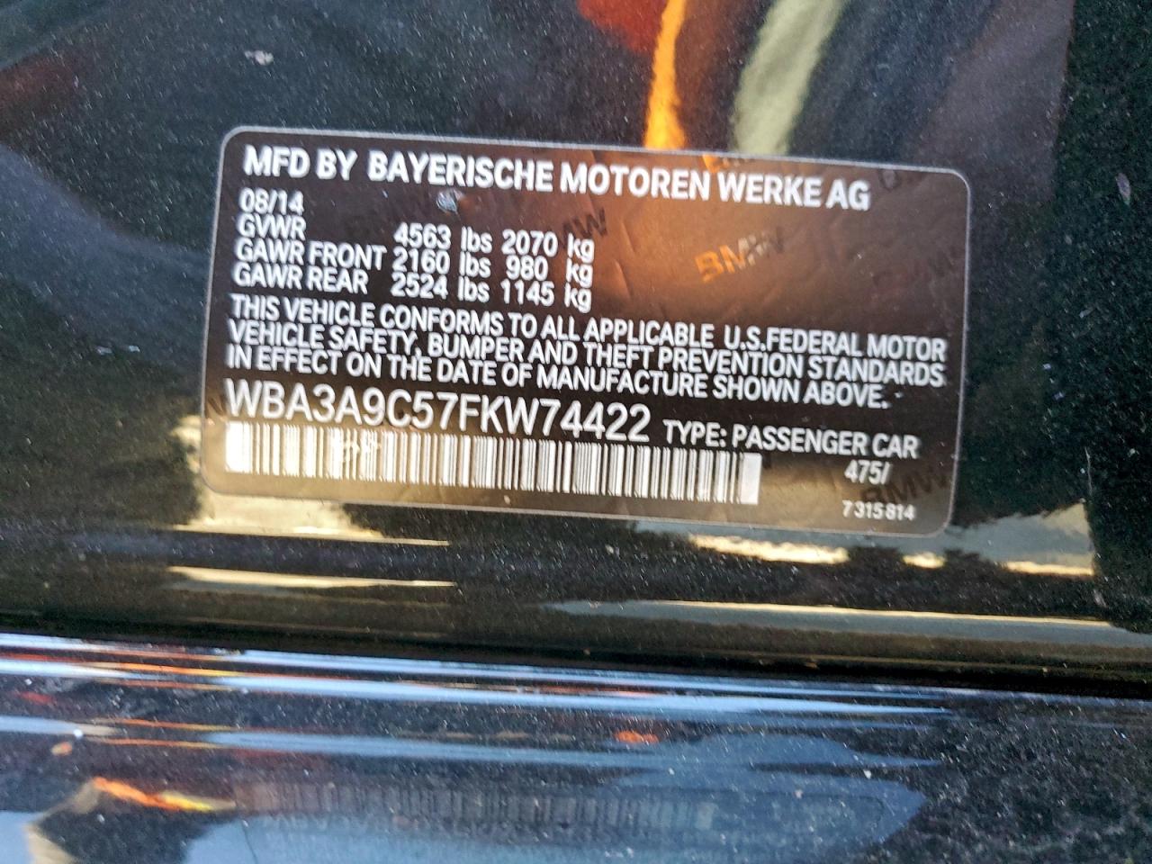 2015 BMW 335 I VIN: WBA3A9C57FKW74422 Lot: 92928315