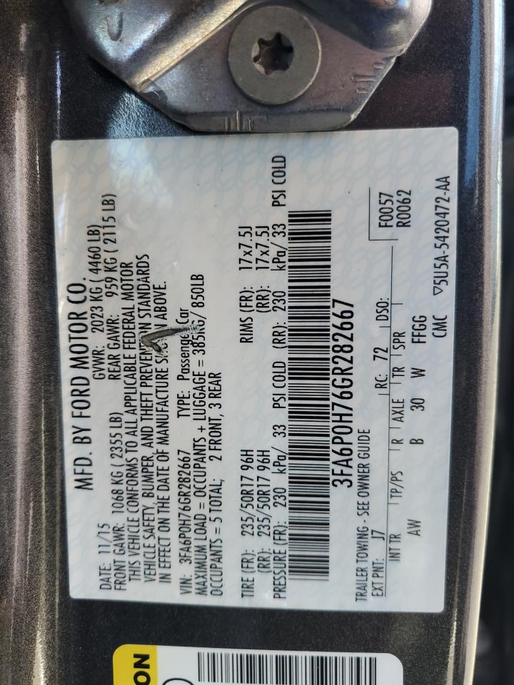 2016 Ford Fusion Se VIN: 3FA6P0H76GR282667 Lot: 93449705