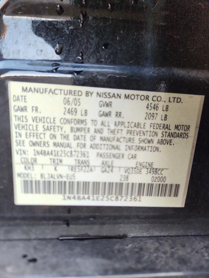 2005 Nissan Maxima Se VIN: 1N4BA41E25C872361 Lot: 91106165