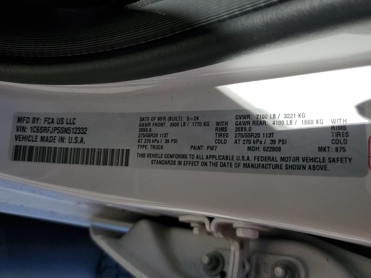 2025 Ram 1500 Laramie VIN: 1C6SRFJP5SN512332 Lot: 91379605