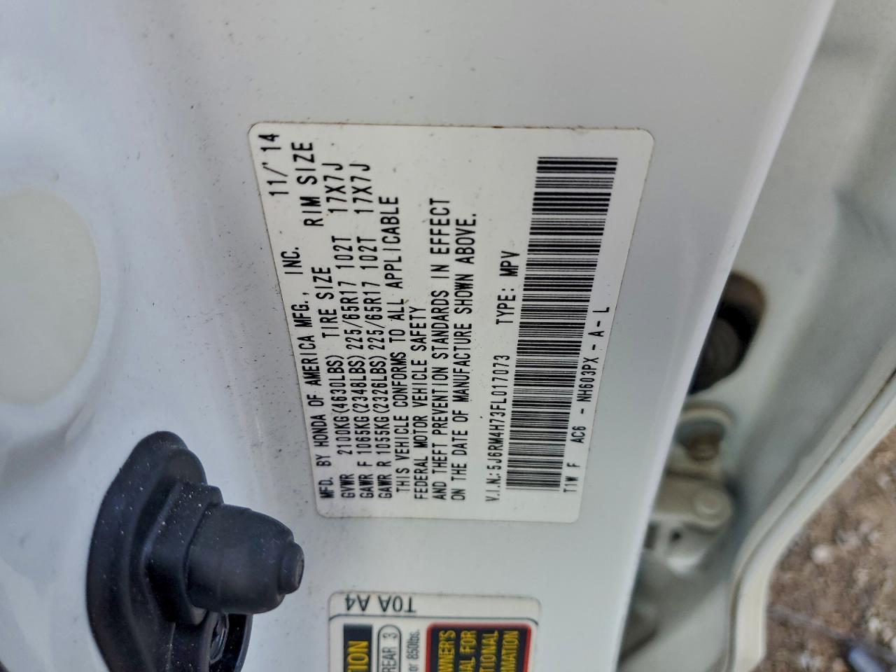 2015 Honda Cr-V Exl VIN: 5J6RM4H73FL017073 Lot: 93189095