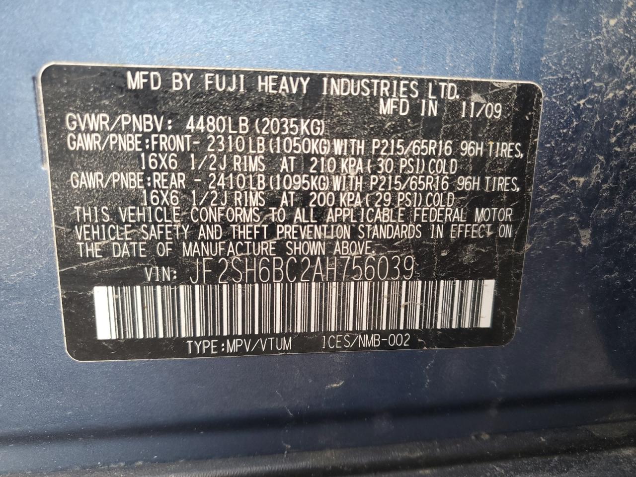 2010 Subaru Forester Xs VIN: JF2SH6BC2AH756039 Lot: 92642335