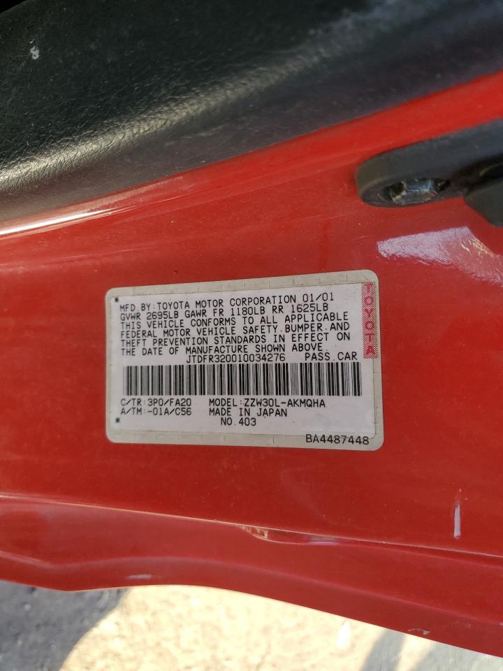 2001 Toyota Mr2 Spyder VIN: JTDFR320010034276 Lot: 90135405