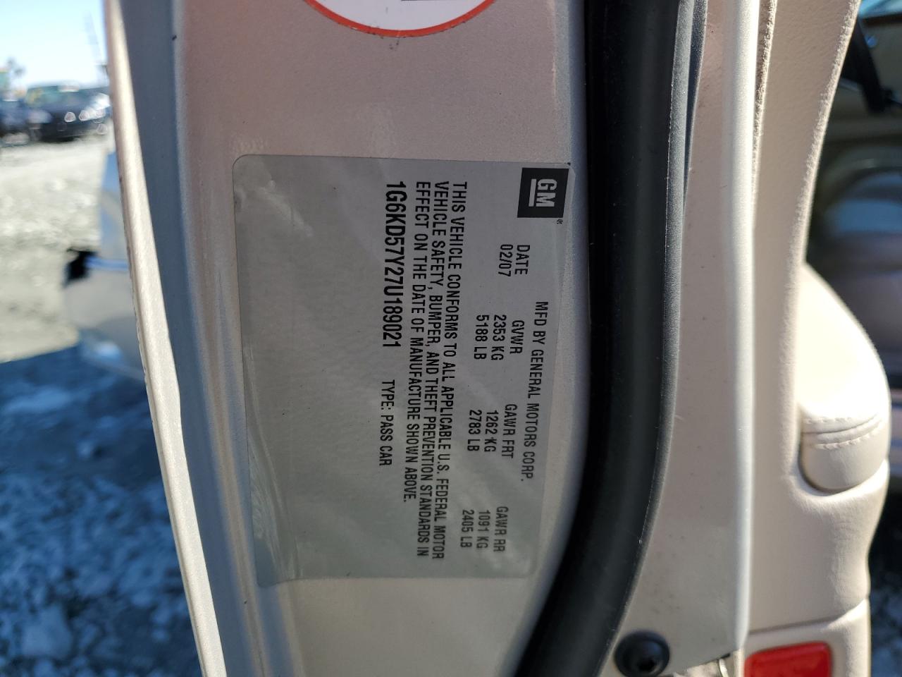 2007 Cadillac Dts VIN: 1G6KD57Y27U189021 Lot: 91055875