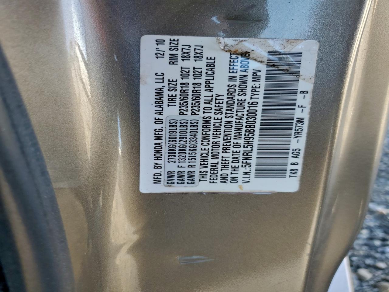 2011 Hond Odyssey Exl VIN: 5FNRL38797B062719 Lot: 93860925