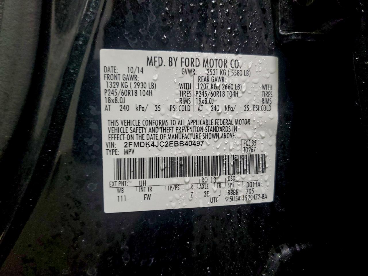 2014 Ford Edge Sel VIN: 2FMDK4JC2EBB40497 Lot: 93902695