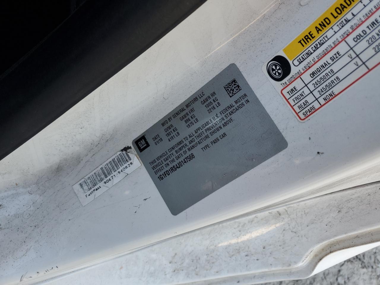 2018 Chevrolet Camaro Lt VIN: 1G1FD1RS4J0147568 Lot: 93269595