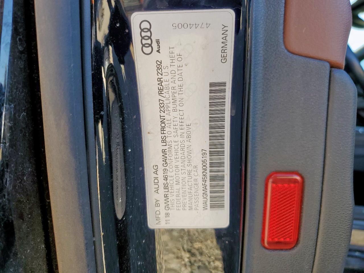 2019 Audi A4 Premium VIN: WAUGMAF45KN005197 Lot: 91694755