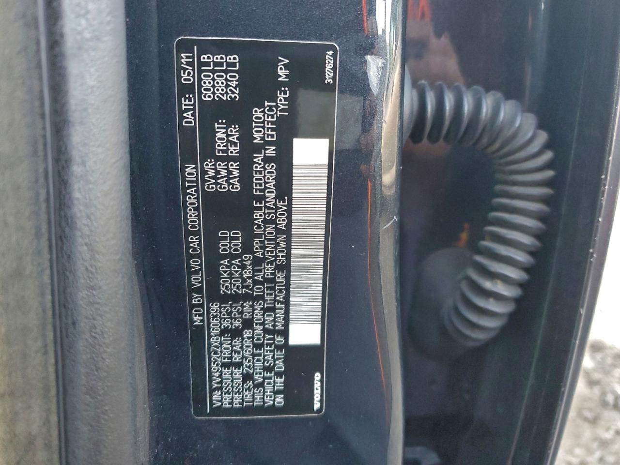 2011 Volvo Xc90 3.2 VIN: YV4952CZXB1606396 Lot: 94025285