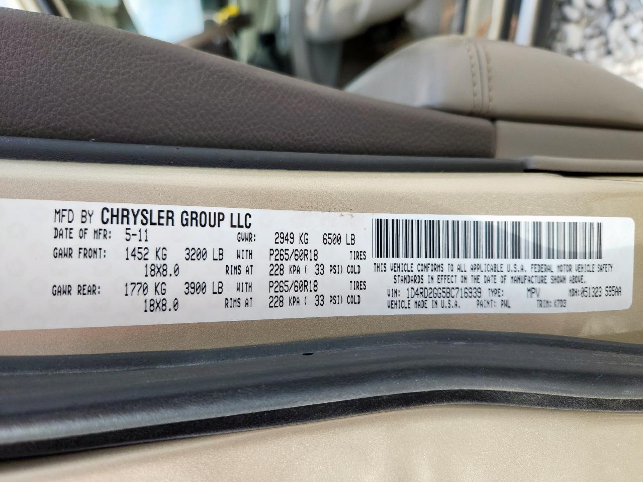 2011 Dodge Durango Express VIN: 1D4RD2GG5BC716939 Lot: 93280795