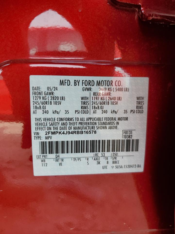 2024 Ford Edge Sel VIN: 2FMPK4J94RBB16578 Lot: 91144775