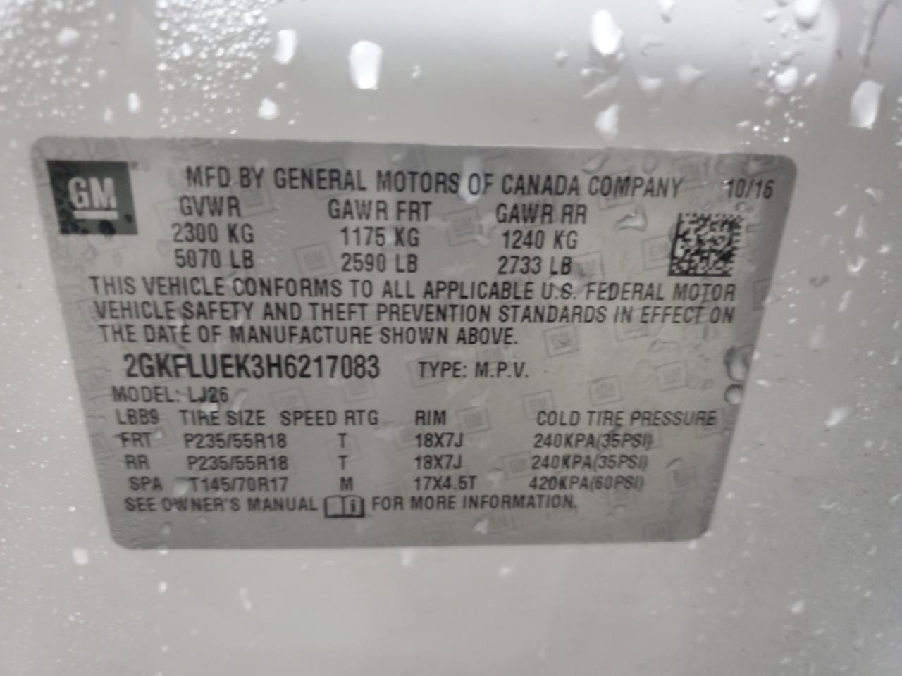 2017 GMC Terrain Slt VIN: 2GKFLUEK3H6217083 Lot: 91568345