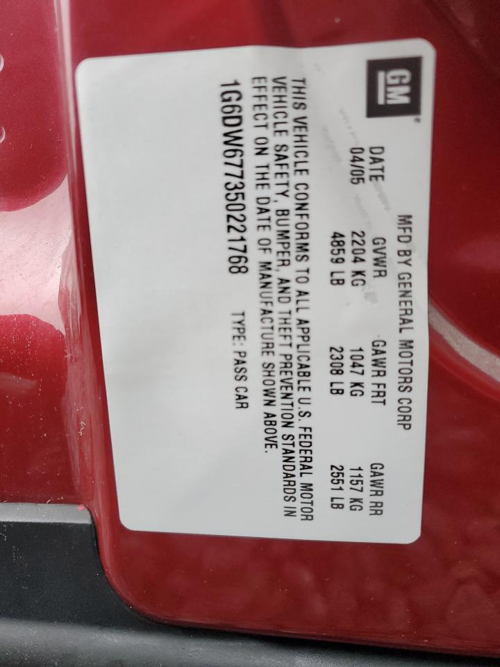 2005 Cadillac Sts VIN: 1G6DW677350221768 Lot: 92704845