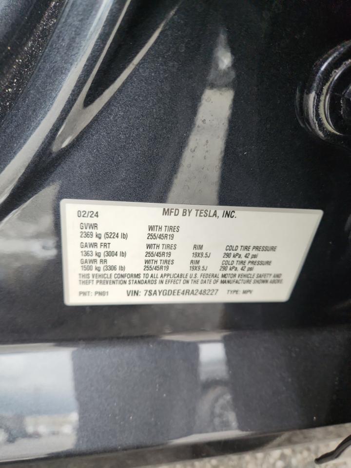 2024 Tesla Model Y VIN: 7SAYGDEE4RA248227 Lot: 93015105