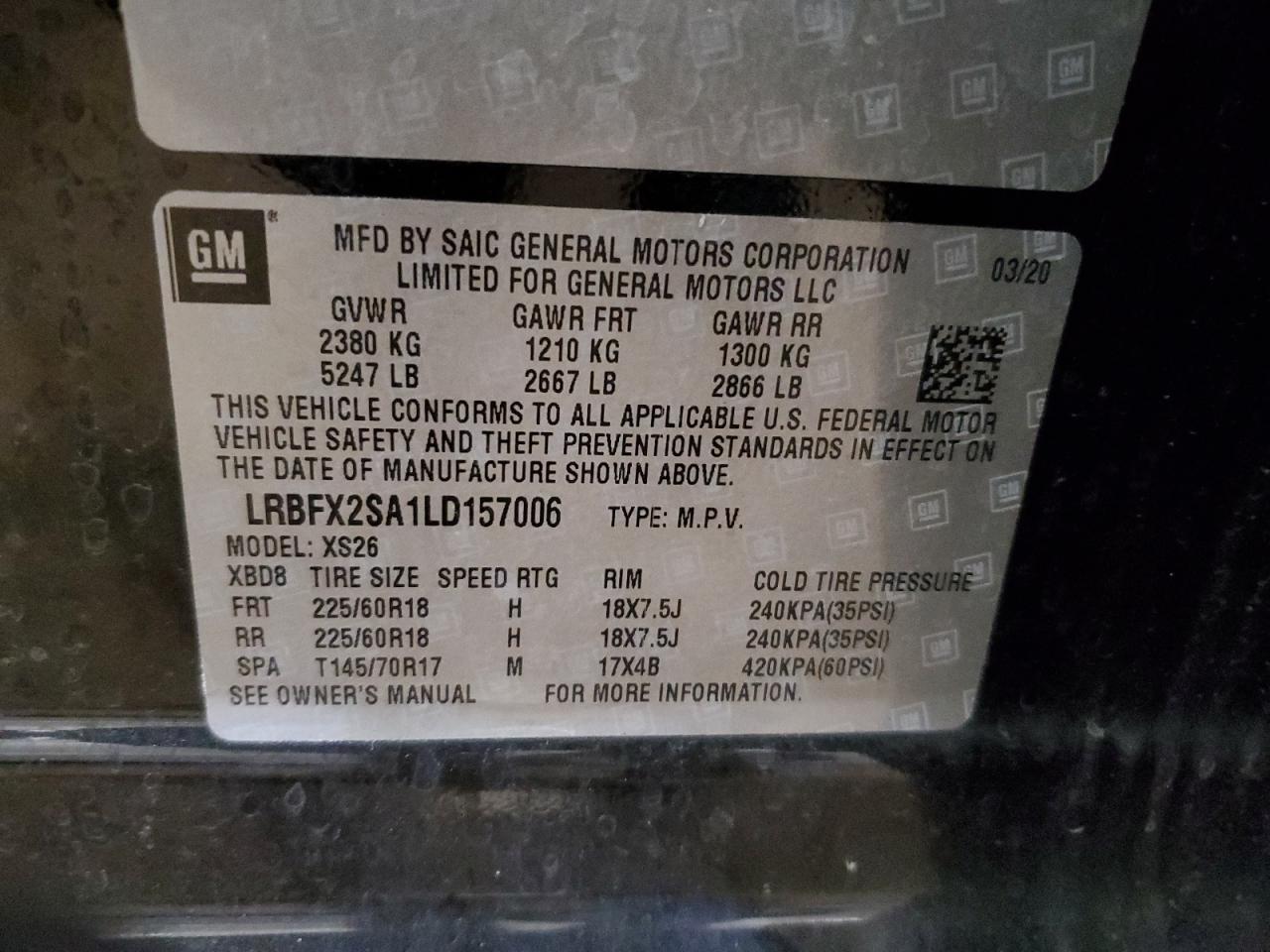 2020 Buick Envision Essence VIN: LRBFX2SA1LD157006 Lot: 92417955