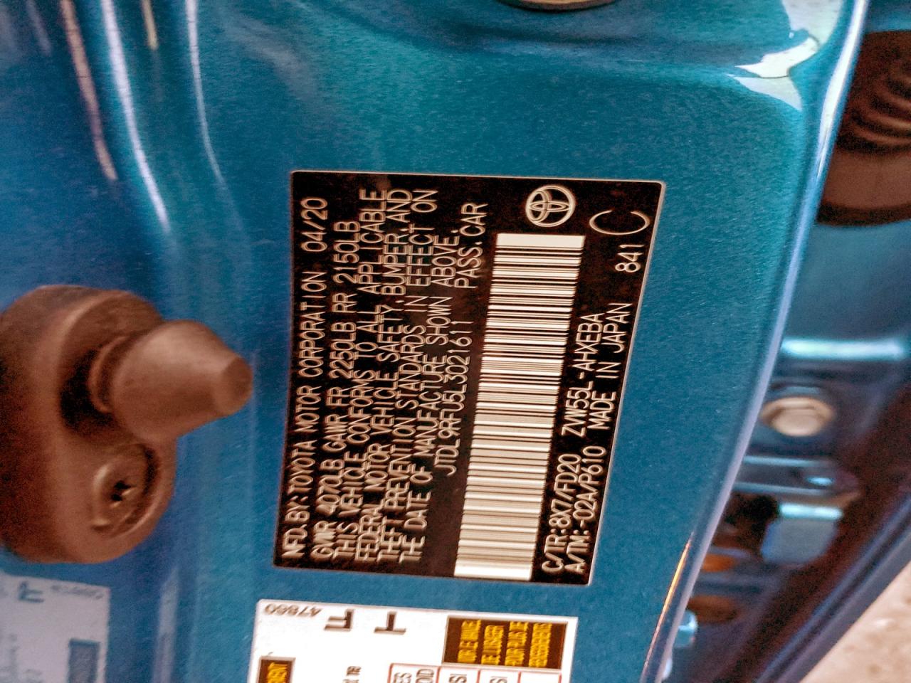 2020 Toyota Prius Le VIN: JTDL9RFU5L3021611 Lot: 93880165