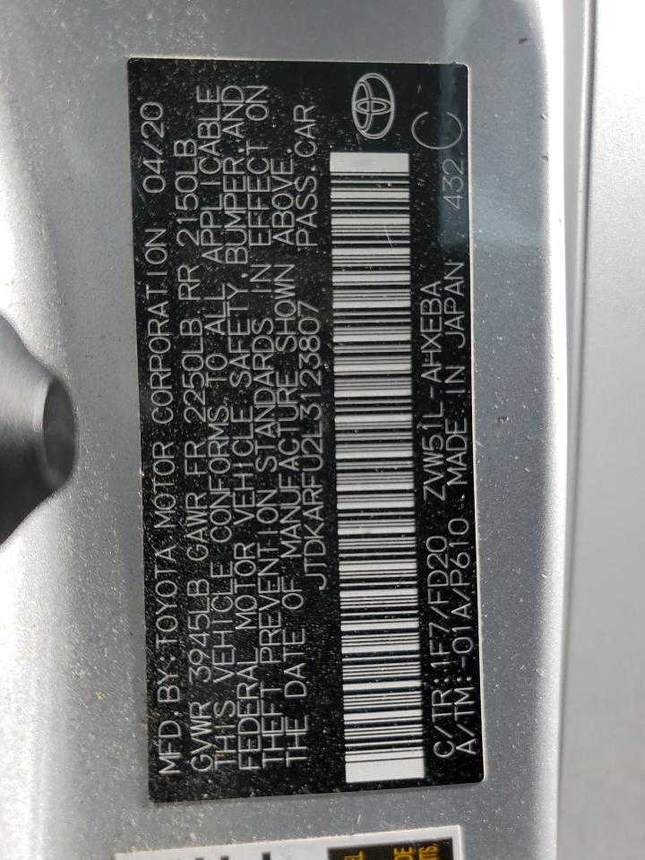 2020 Toyota Prius L VIN: JTDKARFU2L3123807 Lot: 91715945