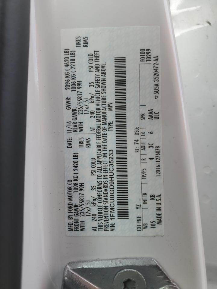 2017 Ford Escape Se VIN: 1FMCU0GD9HUC35233 Lot: 93063295