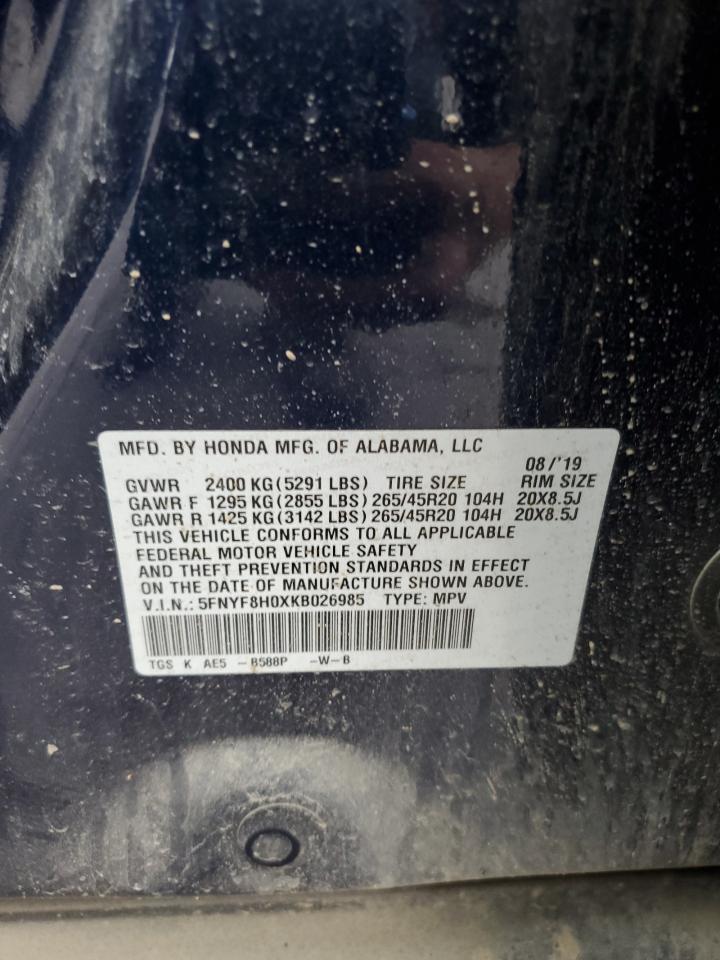 2019 Honda Passport Elite VIN: 5FNYF8H0XKB026985 Lot: 91598085