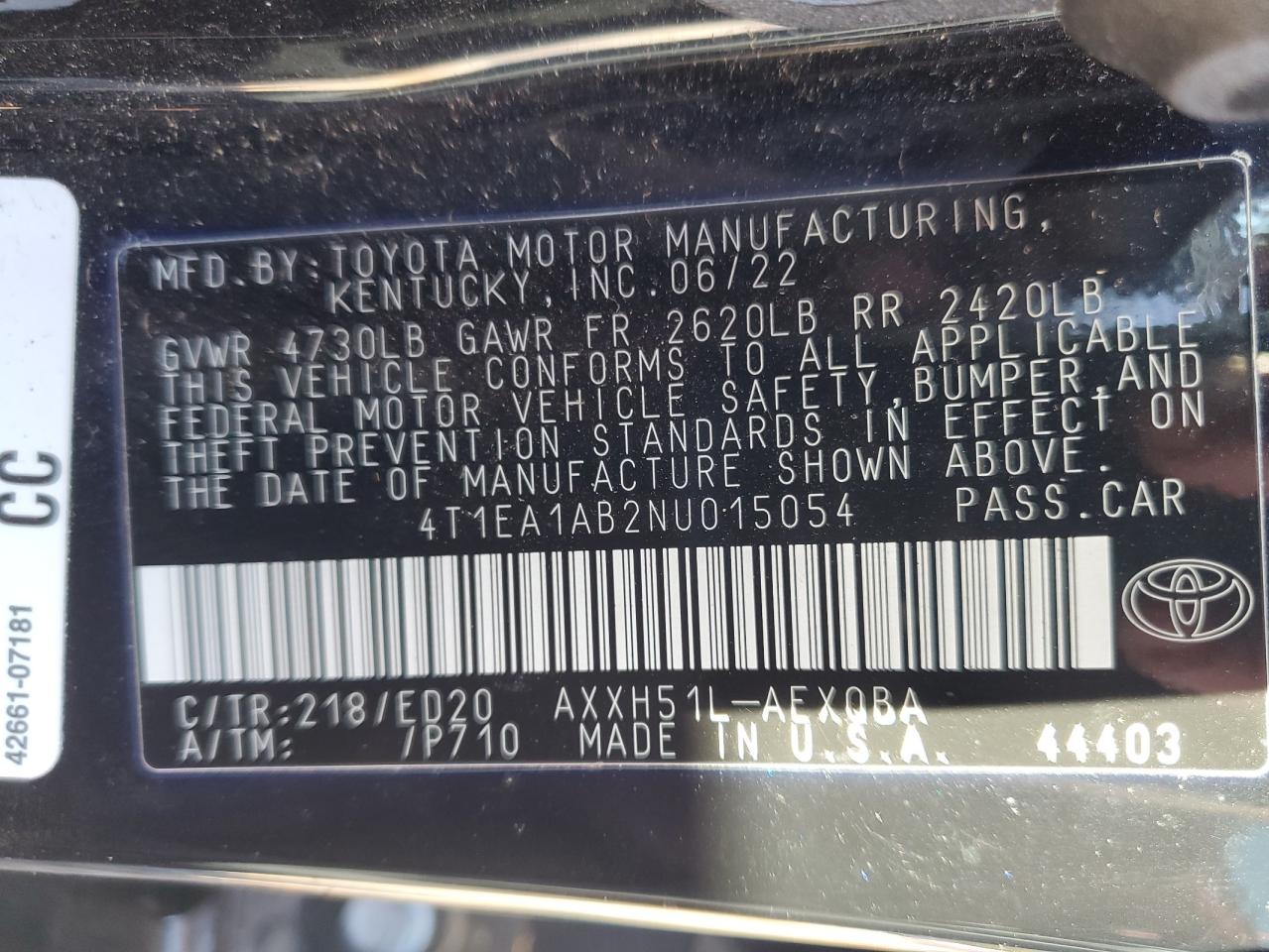 2022 Toyota Avalon Night Shade VIN: 4T1EA1AB2NU015054 Lot: 91844685