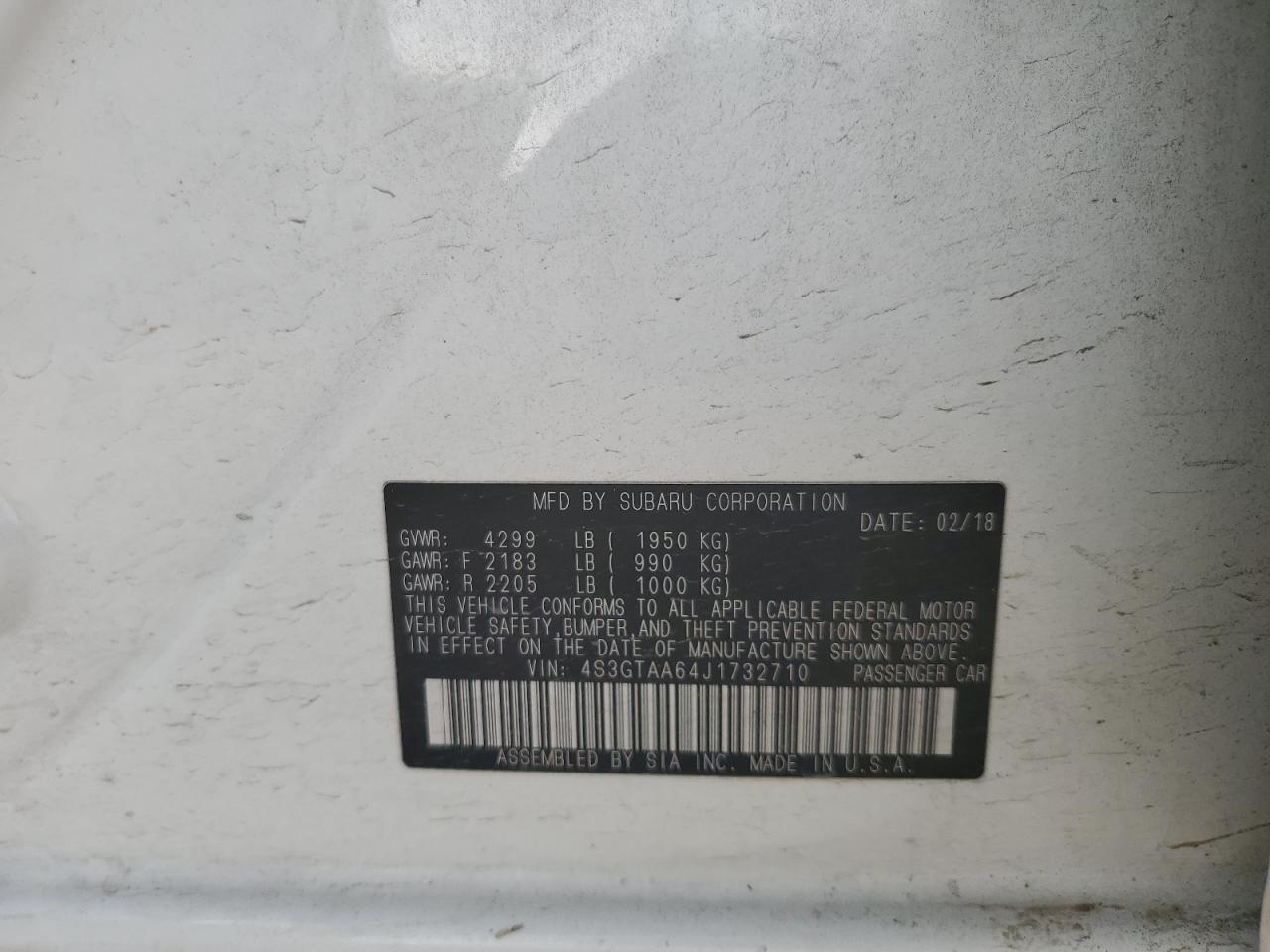 2018 Subaru Impreza VIN: 4S3GTAA64J1732710 Lot: 92476355