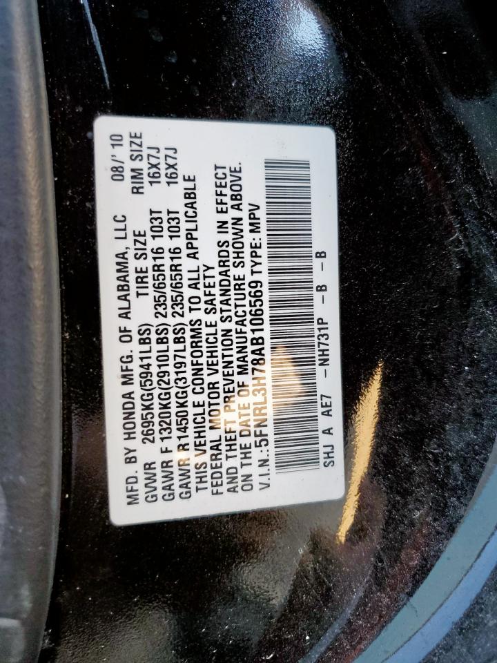 2010 Honda Odyssey Exl VIN: 5FNRL3H78AB106569 Lot: 92929275