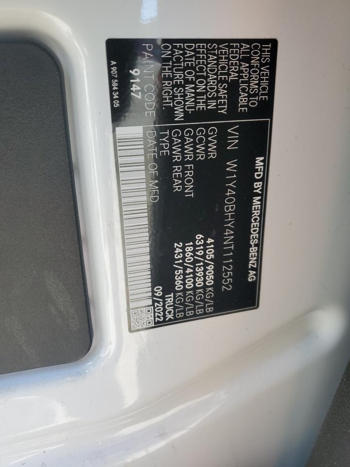2022 Mercedes-Benz Sprinter 2500 VIN: W1Y40BHY4NT112552 Lot: 92070475