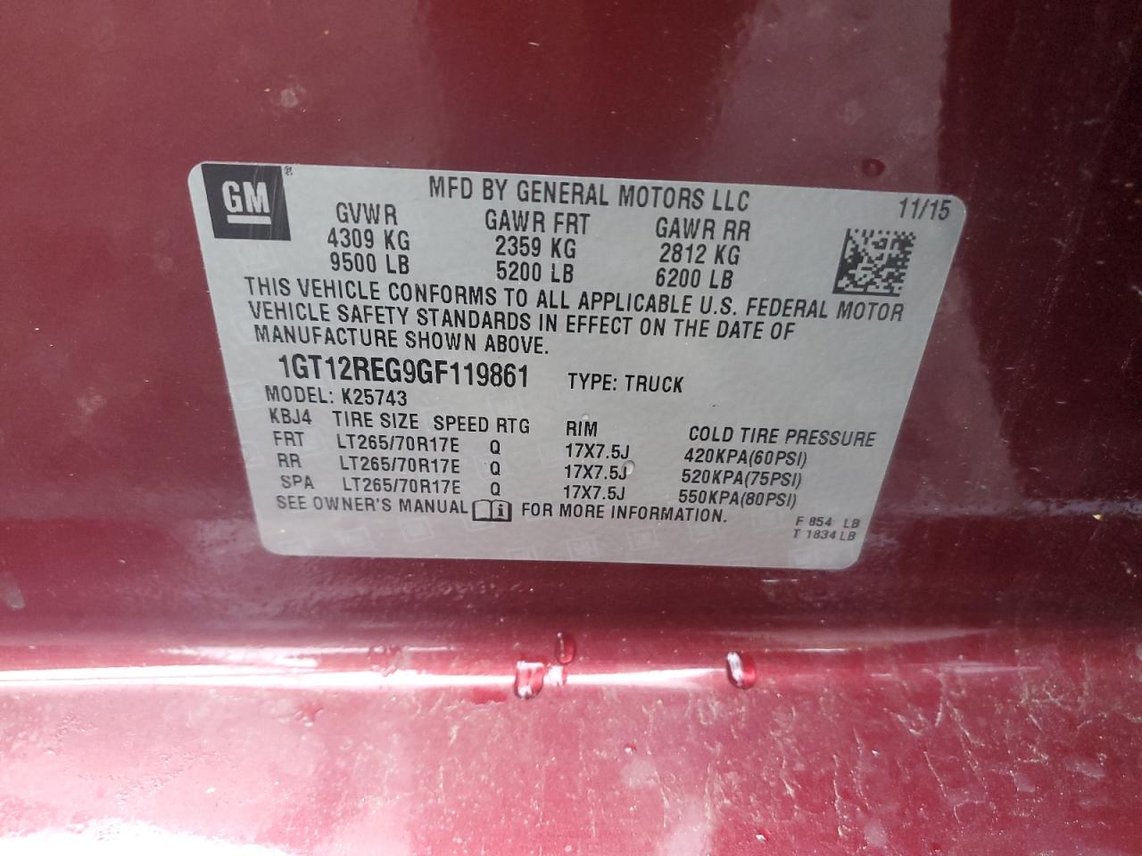 2016 GMC Sierra K2500 Heavy Duty VIN: 1GT12REG9GF119861 Lot: 89830535