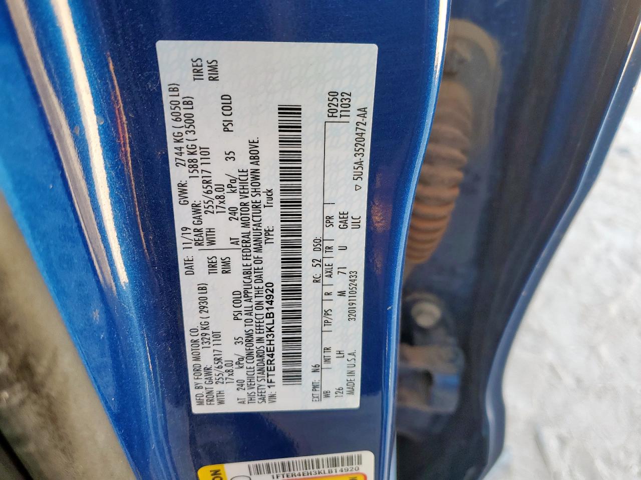 2019 Ford Ranger Xl VIN: 1FTER4EH3KLB14920 Lot: 92057535