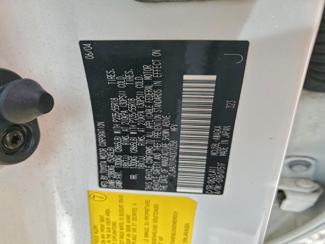 2004 Lexus Rx 330 VIN: JTJHA31U940070358 Lot: 94350325