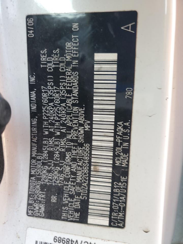 2006 Toyota Sienna Xle VIN: 5TDZA22C86S489566 Lot: 93137555