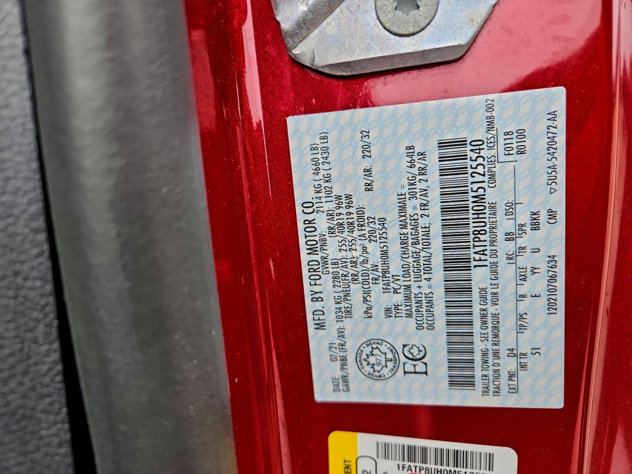 2021 Ford Mustang VIN: 1FATP8UH0M5125540 Lot: 91171705