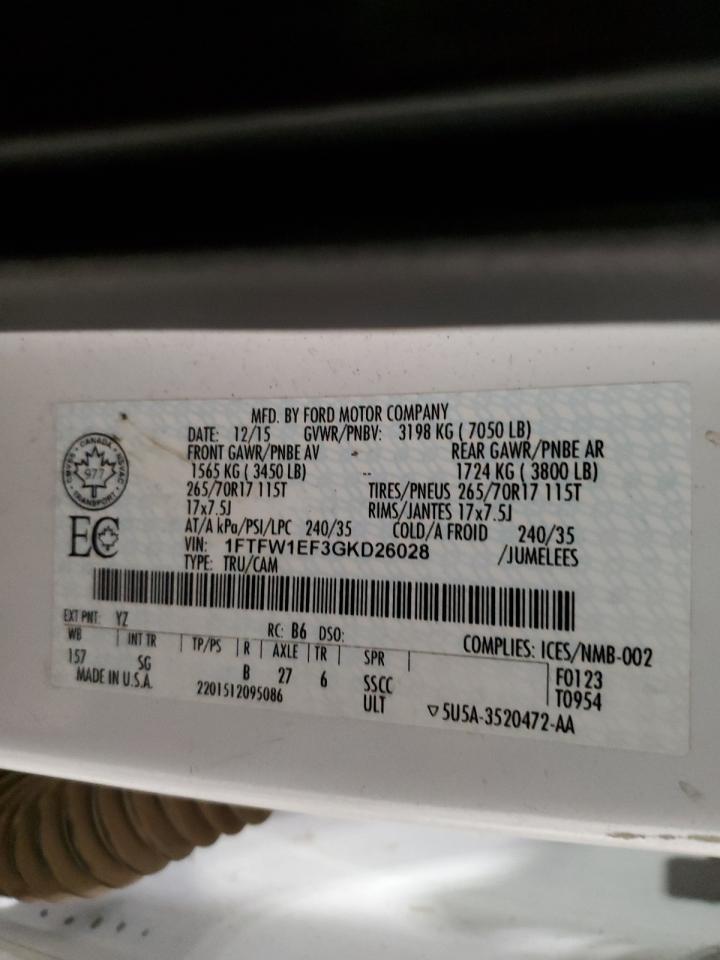 2016 Ford F150 Supercrew VIN: 1FTFW1EF3GKD26028 Lot: 92115655