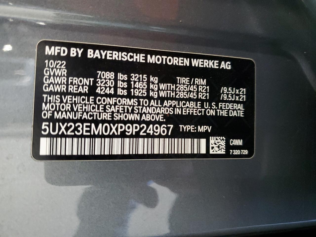 2023 BMW X7 xDrive40I VIN: 5UX23EM0XP9P24967 Lot: 92224735