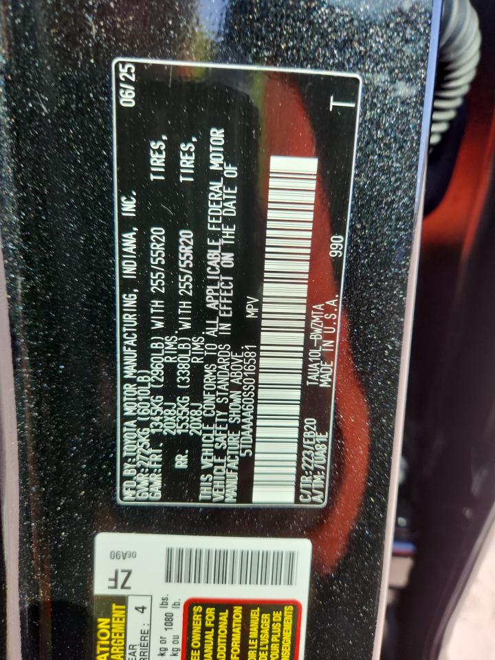 2025 Lexus Tx 350 Base VIN: 5TDAAAA60SS016581 Lot: 93459315