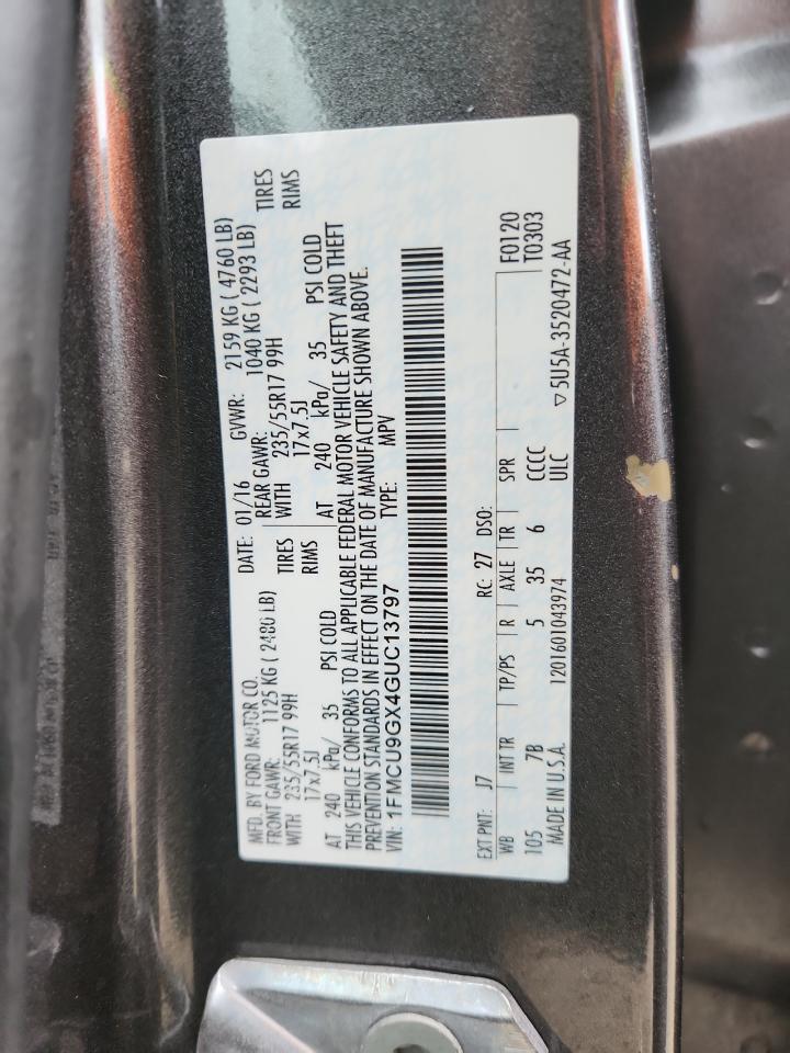 2016 Ford Escape Se VIN: 1FMCU9GX4GUC13797 Lot: 93848915