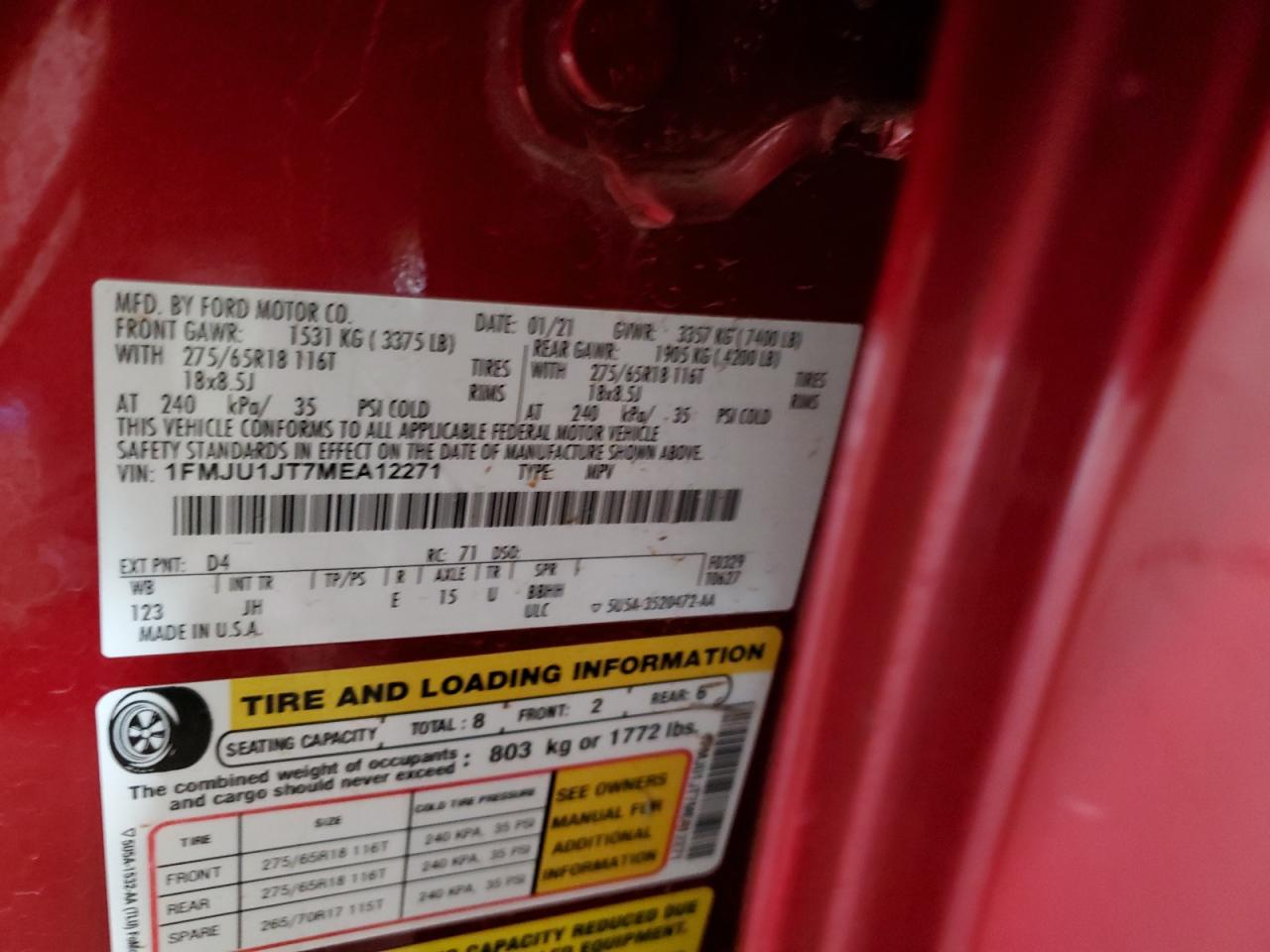 2021 Ford Expedition Xlt VIN: 1FMJU1JT7MEA12271 Lot: 86531205