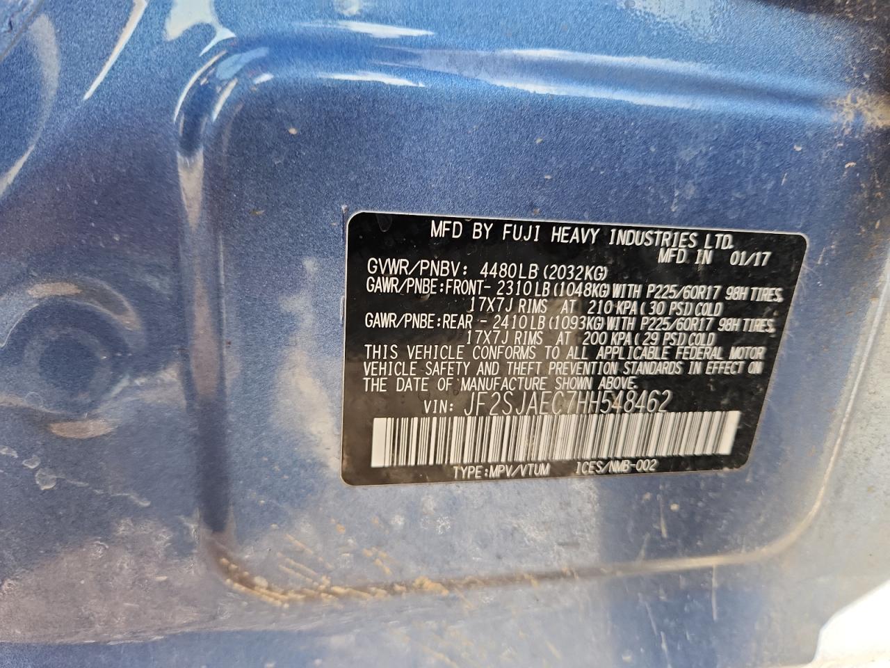 2017 Subaru Forester 2.5I Premium VIN: JF2SJAEC7HH548462 Lot: 92255915