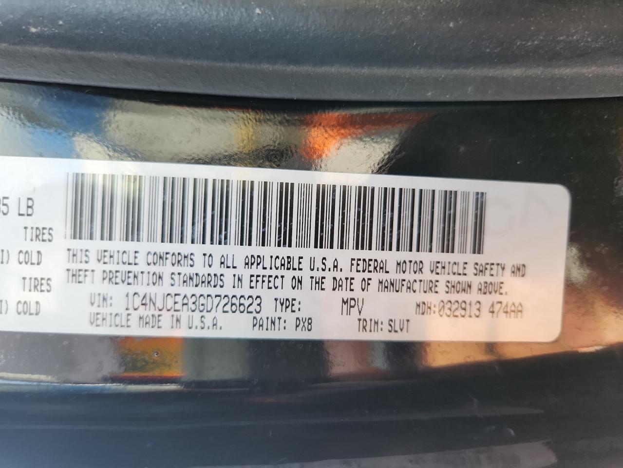 2016 Jeep Compass Latitude VIN: 1C4NJCEA3GD726623 Lot: 93669485