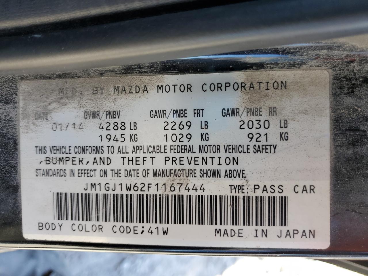 2015 Mazda 6 Grand Touring VIN: JM1GJ1W62F1167444 Lot: 91567885