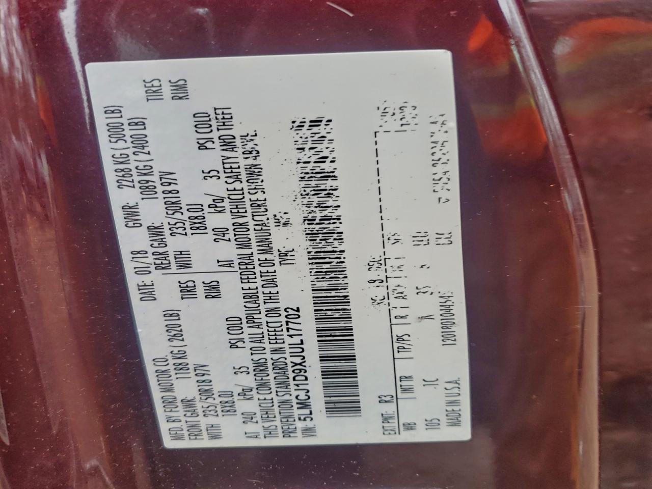 2018 Lincoln Mkc Premiere VIN: 5LMCJ1D9XJUL17702 Lot: 93899105