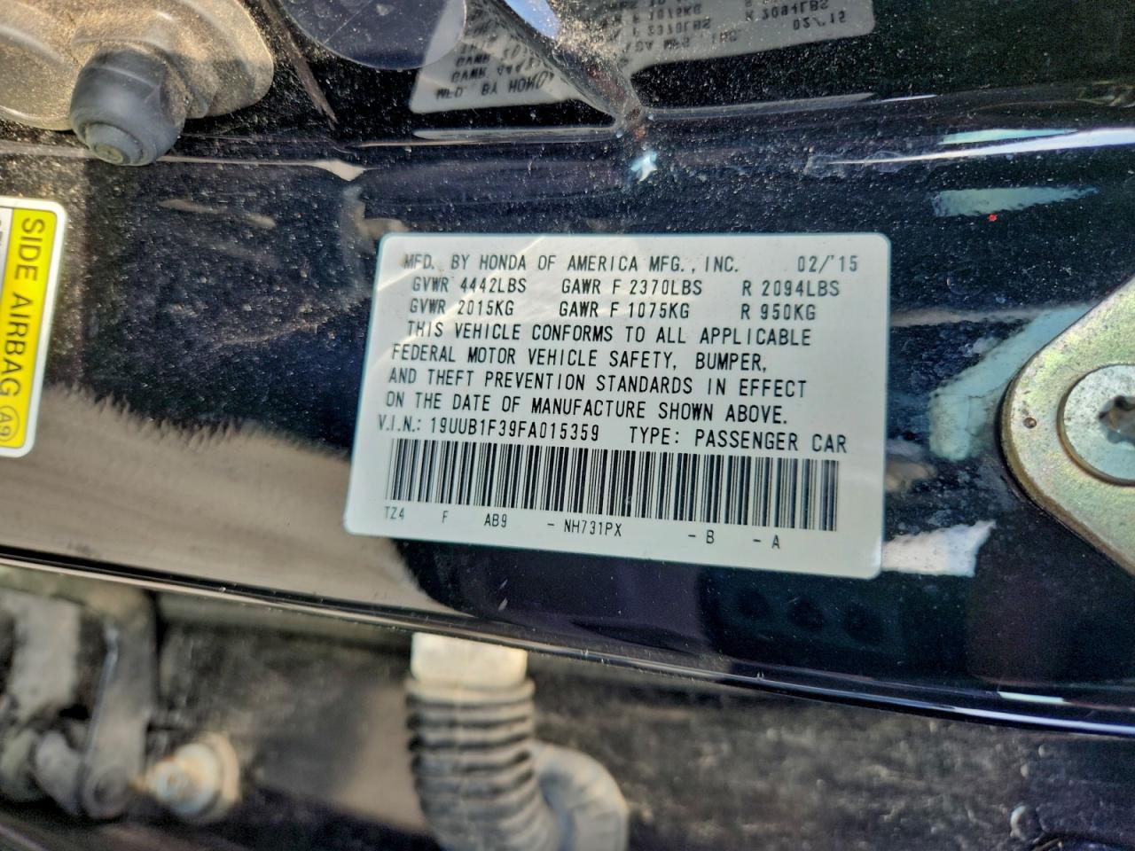 2015 Acura Tlx VIN: 19UUB1F39FA015359 Lot: 93754305