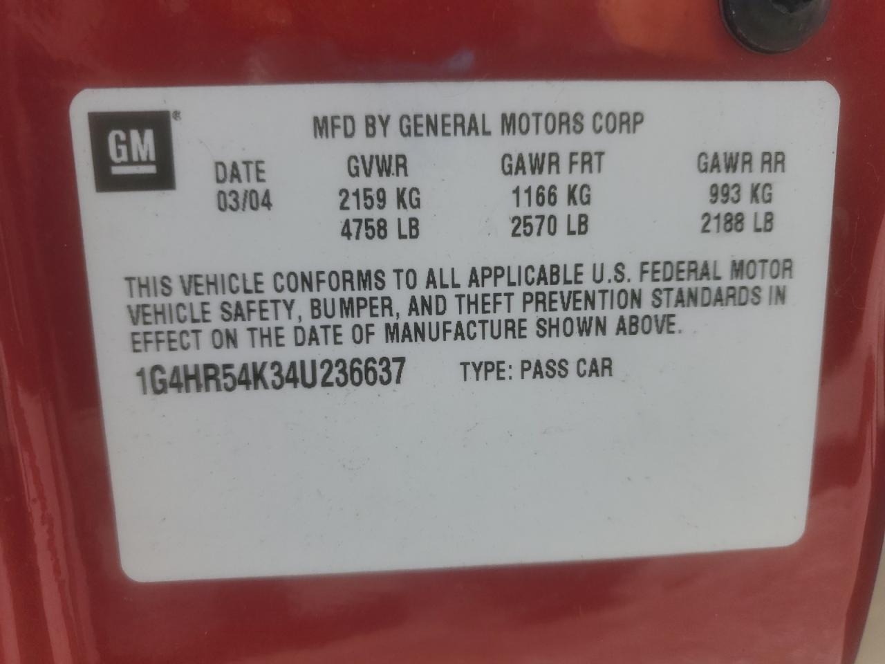 2004 Buick Lesabre Limited VIN: 1G4HR54K34U236637 Lot: 89512685