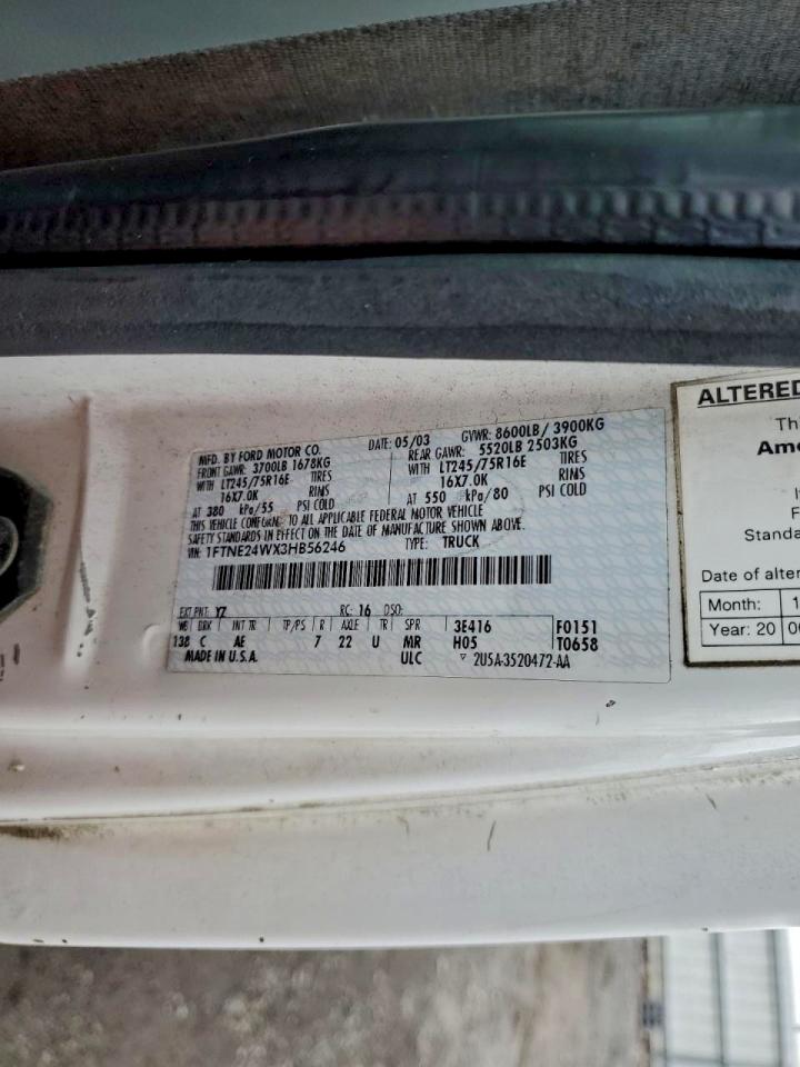 2003 Ford E250 Delivery Van VIN: 1FTNE24WX3HB56246 Lot: 93727135