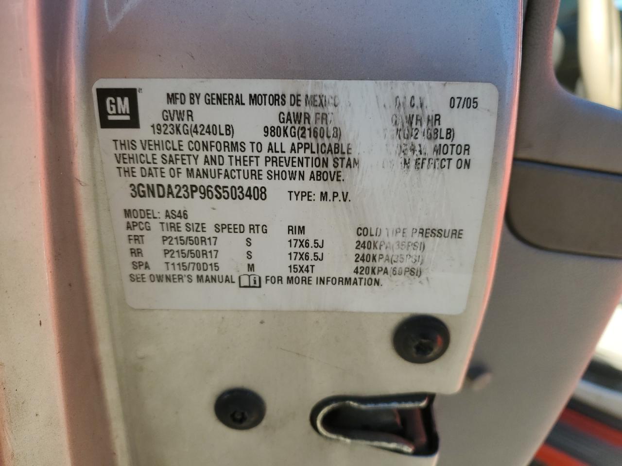 2006 Chevrolet Hhr Lt VIN: 3GNDA23P96S503408 Lot: 91279165