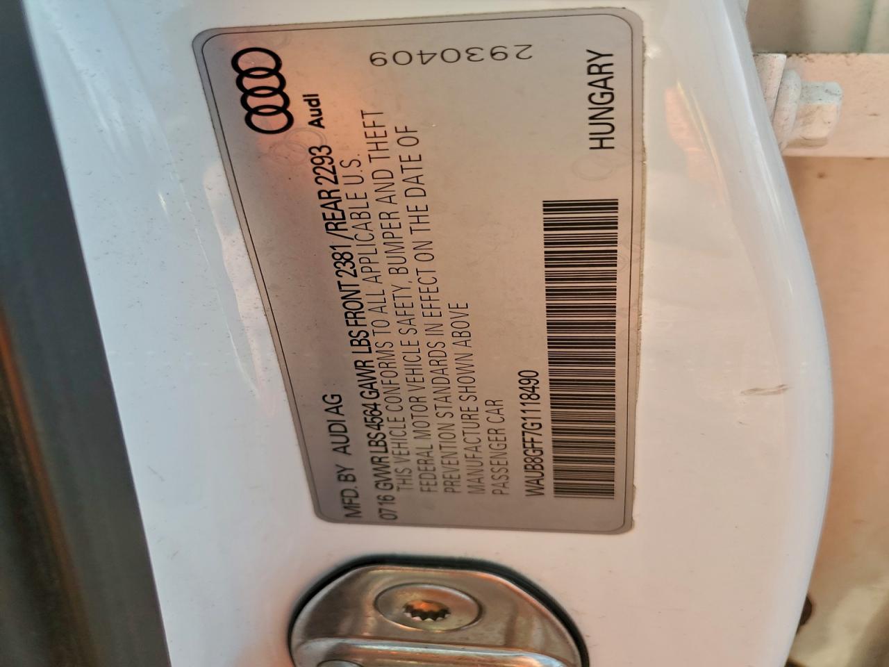 2016 Audi A3 Premium VIN: WAUB8GFF7G1118490 Lot: 94134685