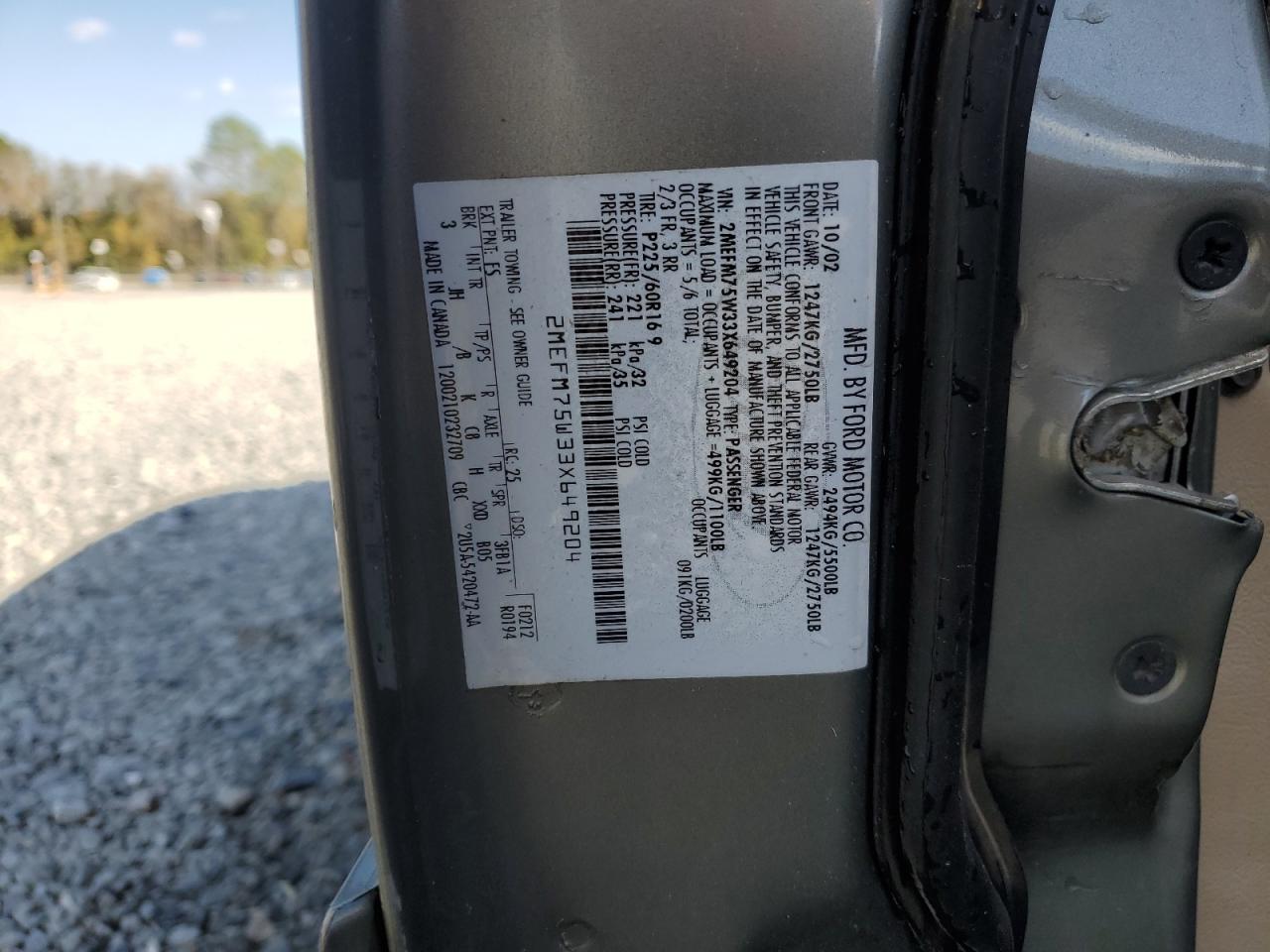 2003 Mercury Grand Marquis Ls VIN: 2MEFM75W33X649204 Lot: 92105415