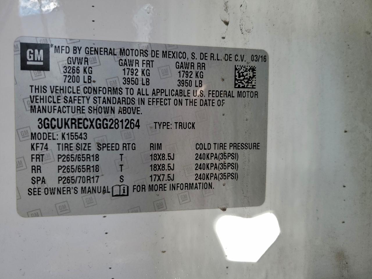 2016 Chevrolet Silverado K1500 Lt VIN: 3GCUKRECXGG281264 Lot: 93885095