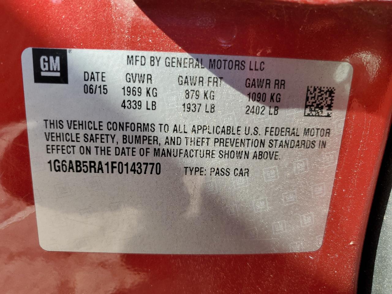 2015 Cadillac Ats Luxury VIN: 1G6AB5RA1F0143770 Lot: 91923215